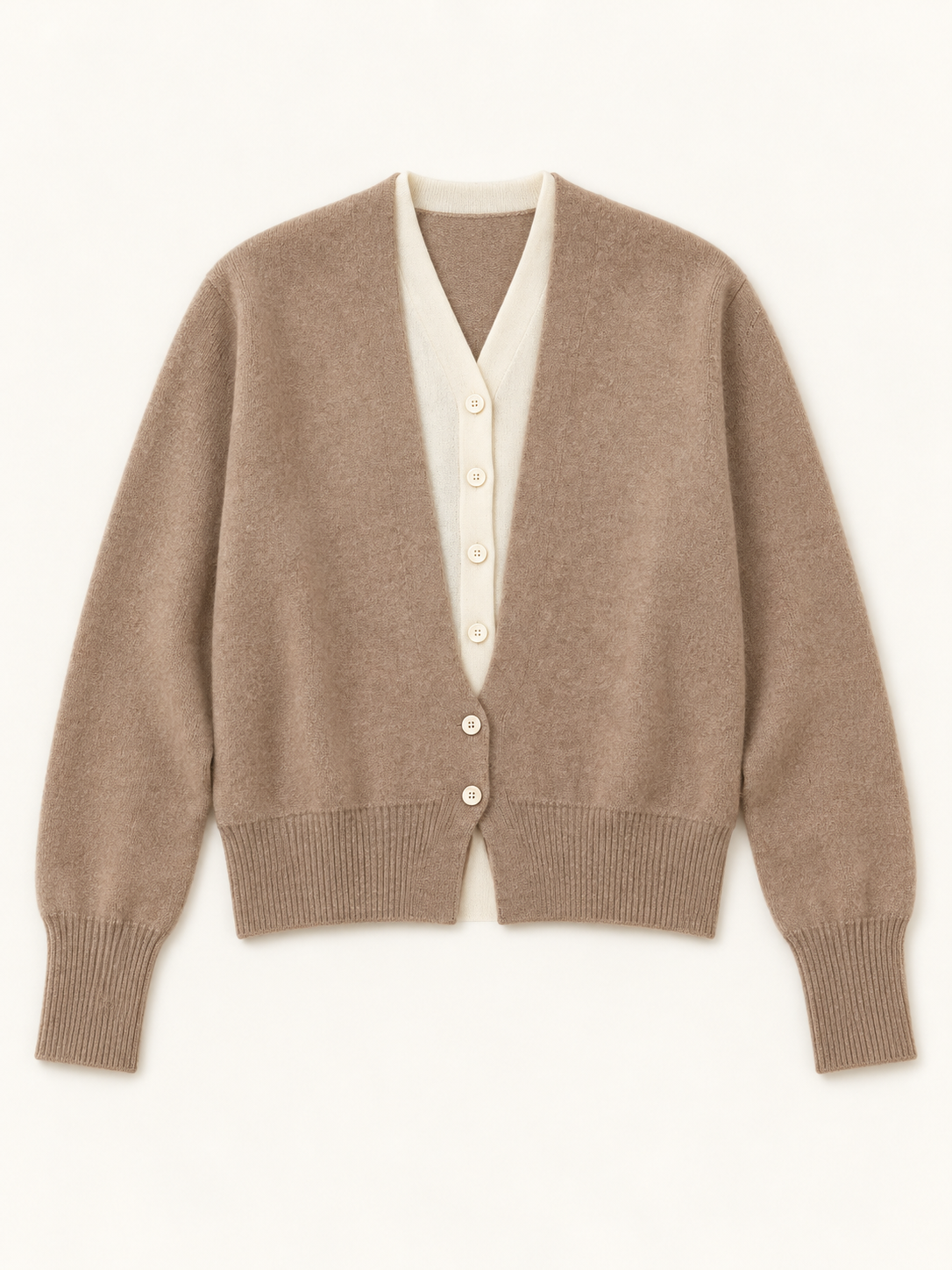 Cashmere Layered-Look Pullover in Dark Camel — front product view