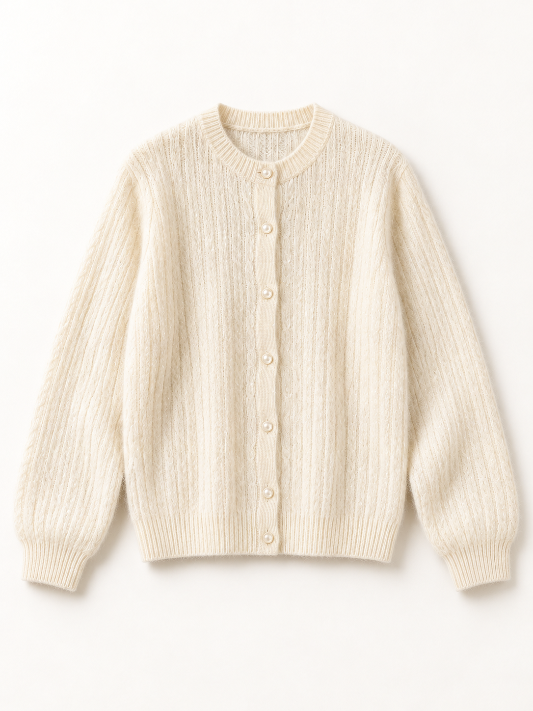 Textured Cable-Knit Cardigan in Cream — front view