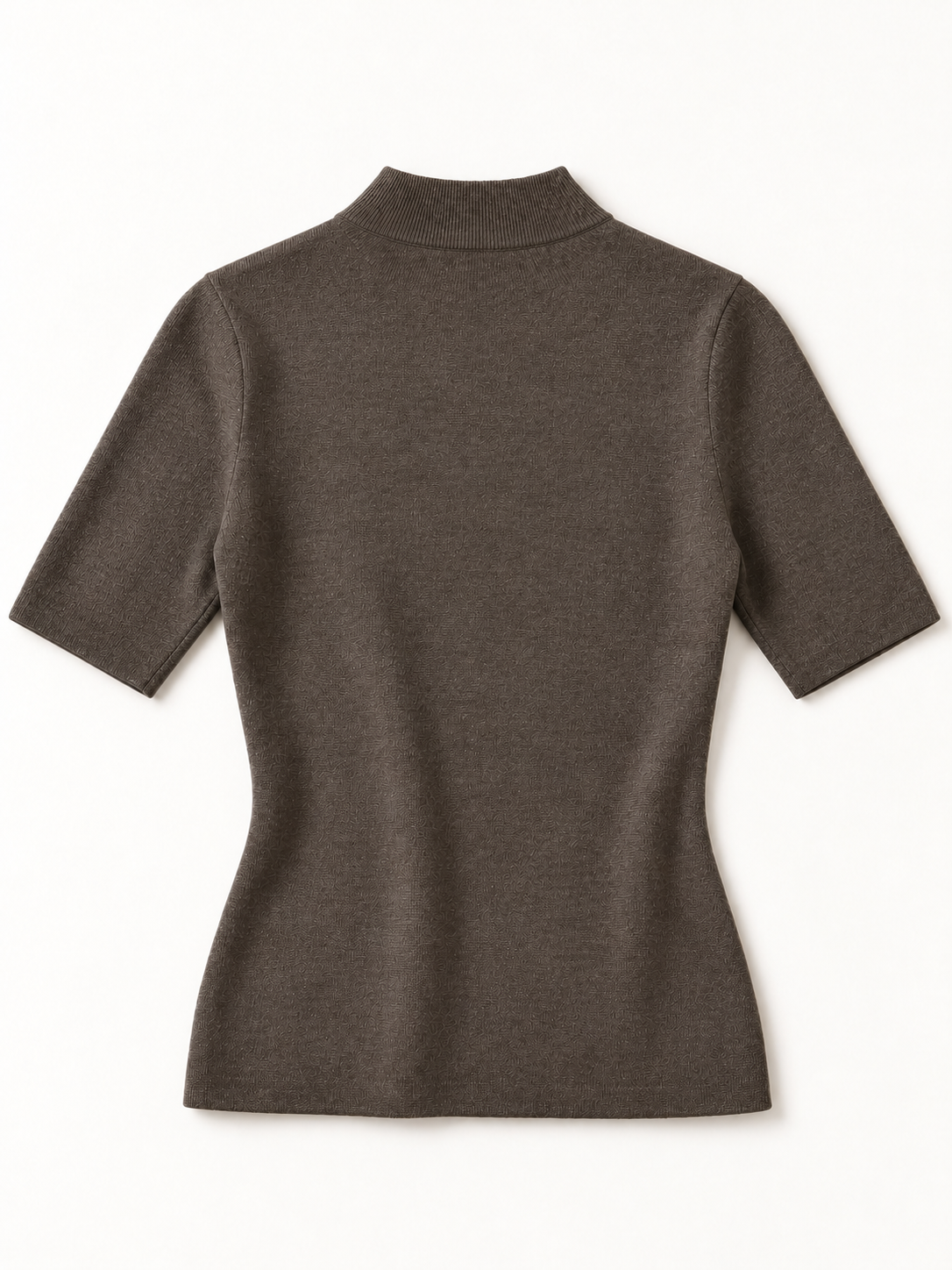 Wool Short-Sleeve Mockneck in Mocha — back view