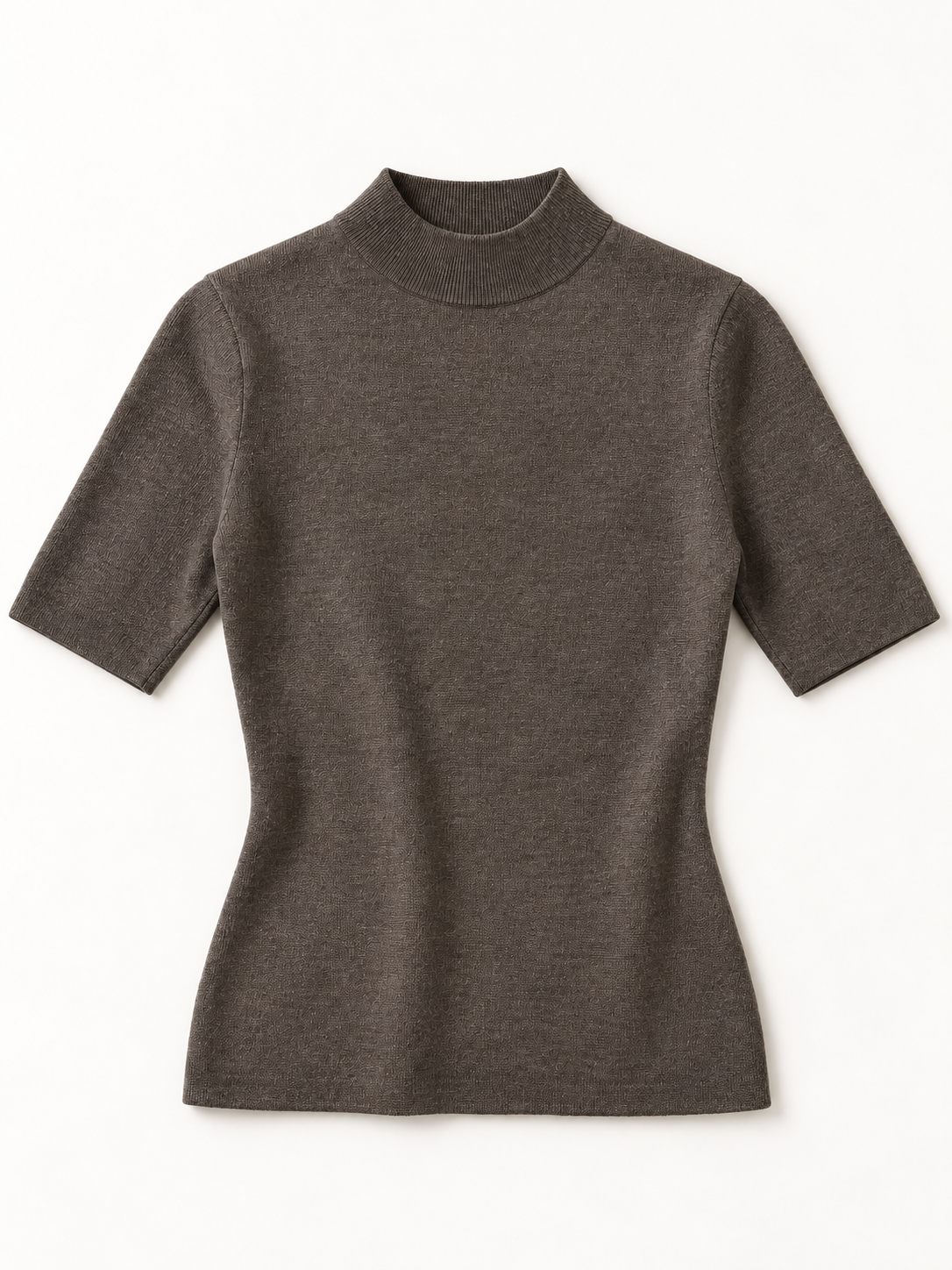 Wool Short-Sleeve Mockneck in Mocha — front view