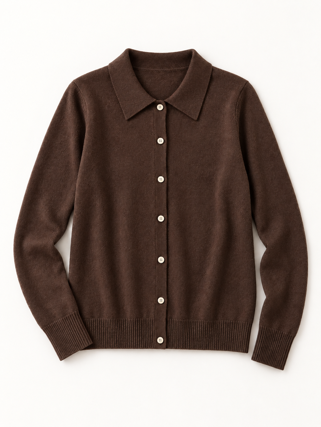 Wool Collared Cardigan in Dark Brown — front view