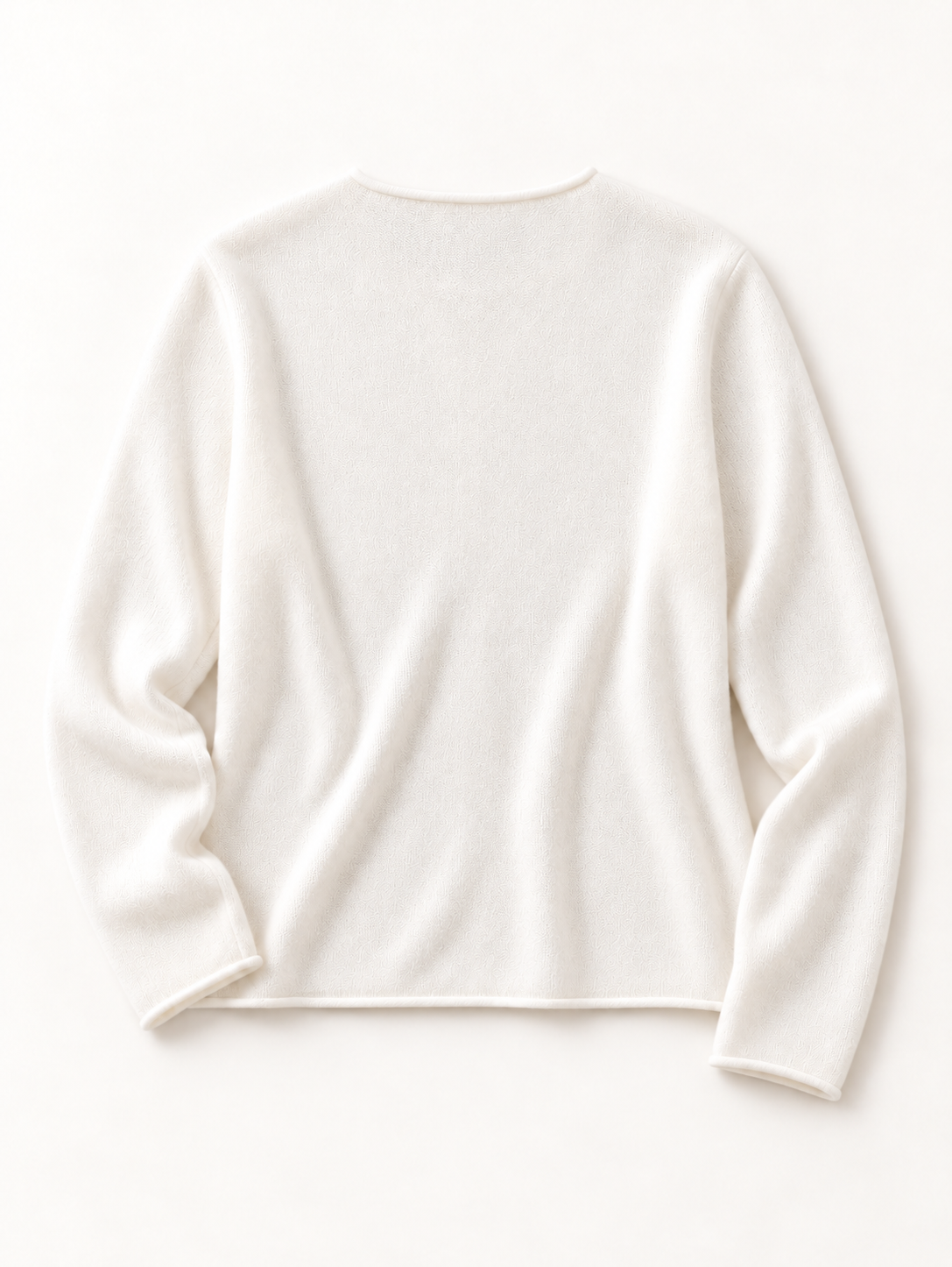 Cashmere Roll-Edge Cardigan in White — back view