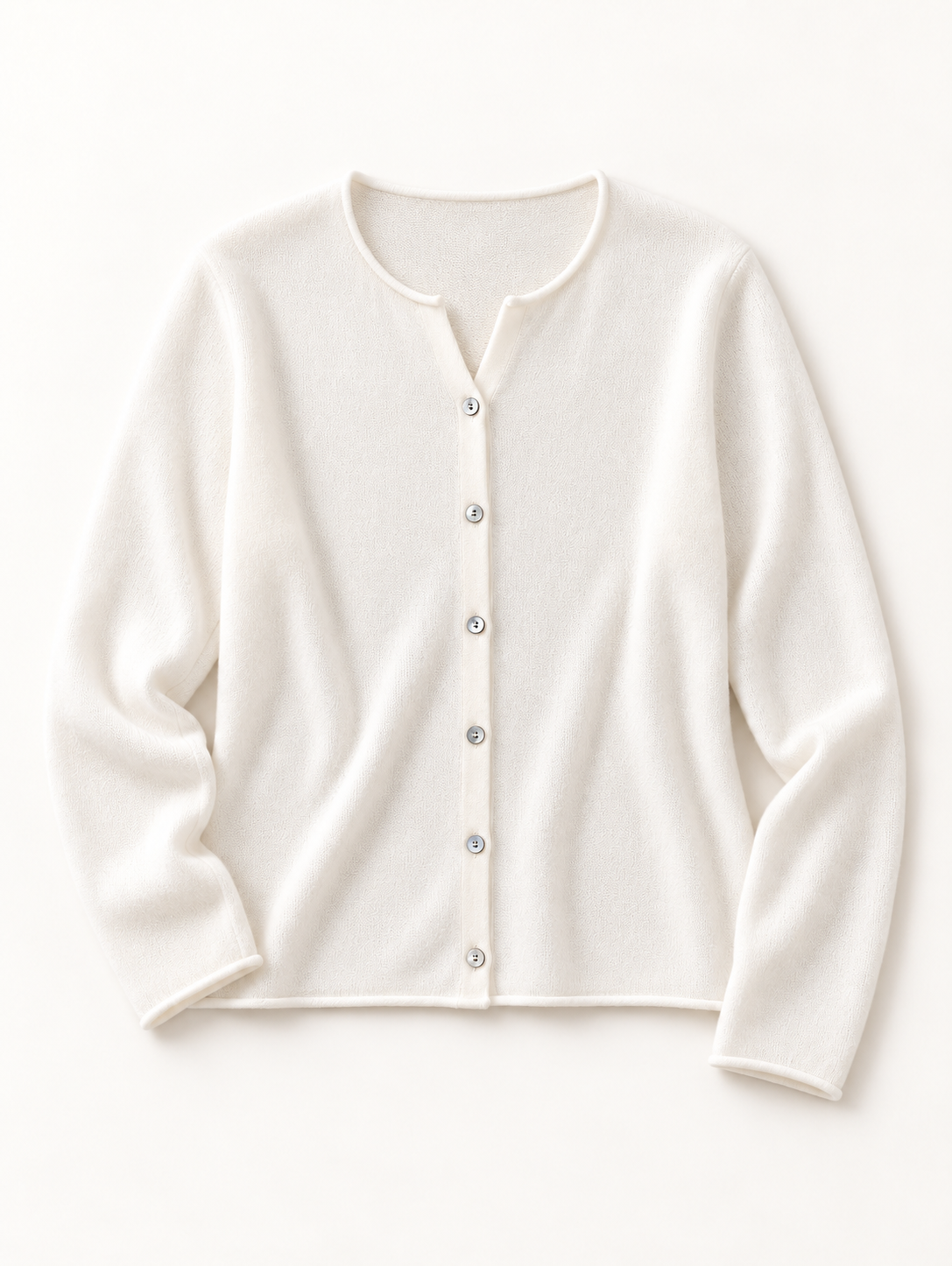 Cashmere Roll-Edge Cardigan in White — front view