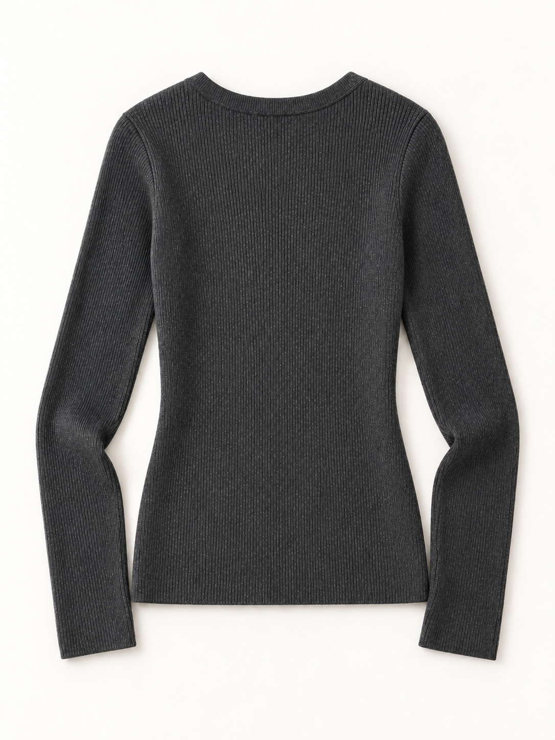 Cashmere-Wool Ribbed Scoopneck in Dark Gray — back view