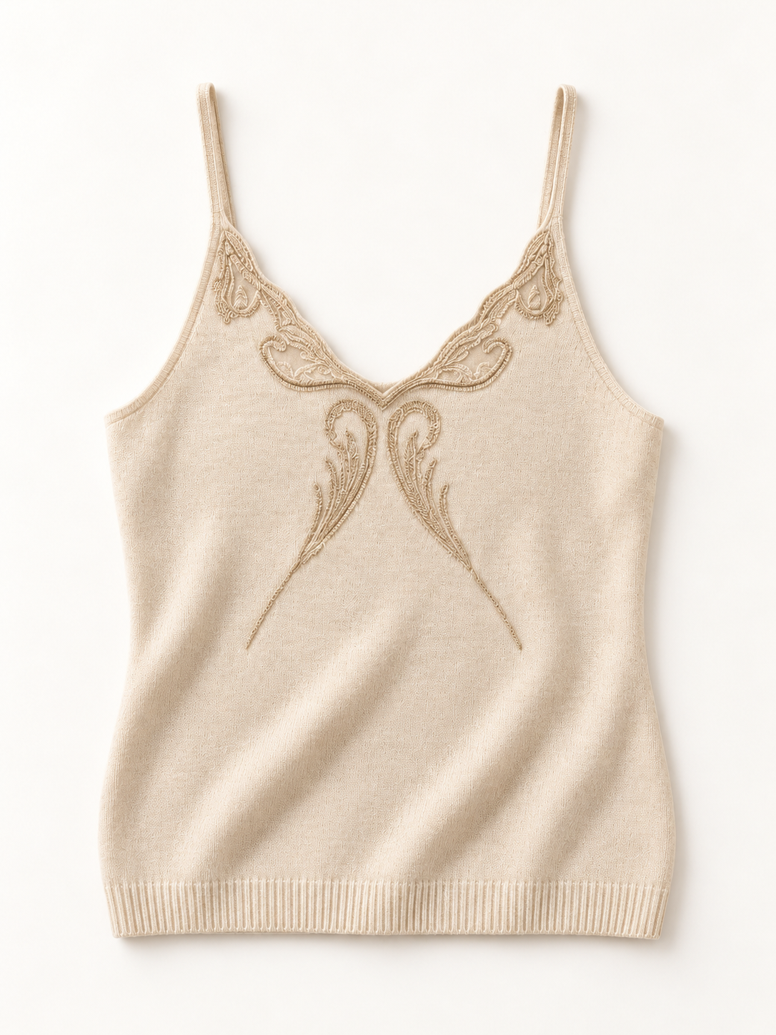 Ornamental Knit Camisole in Beige — front view
