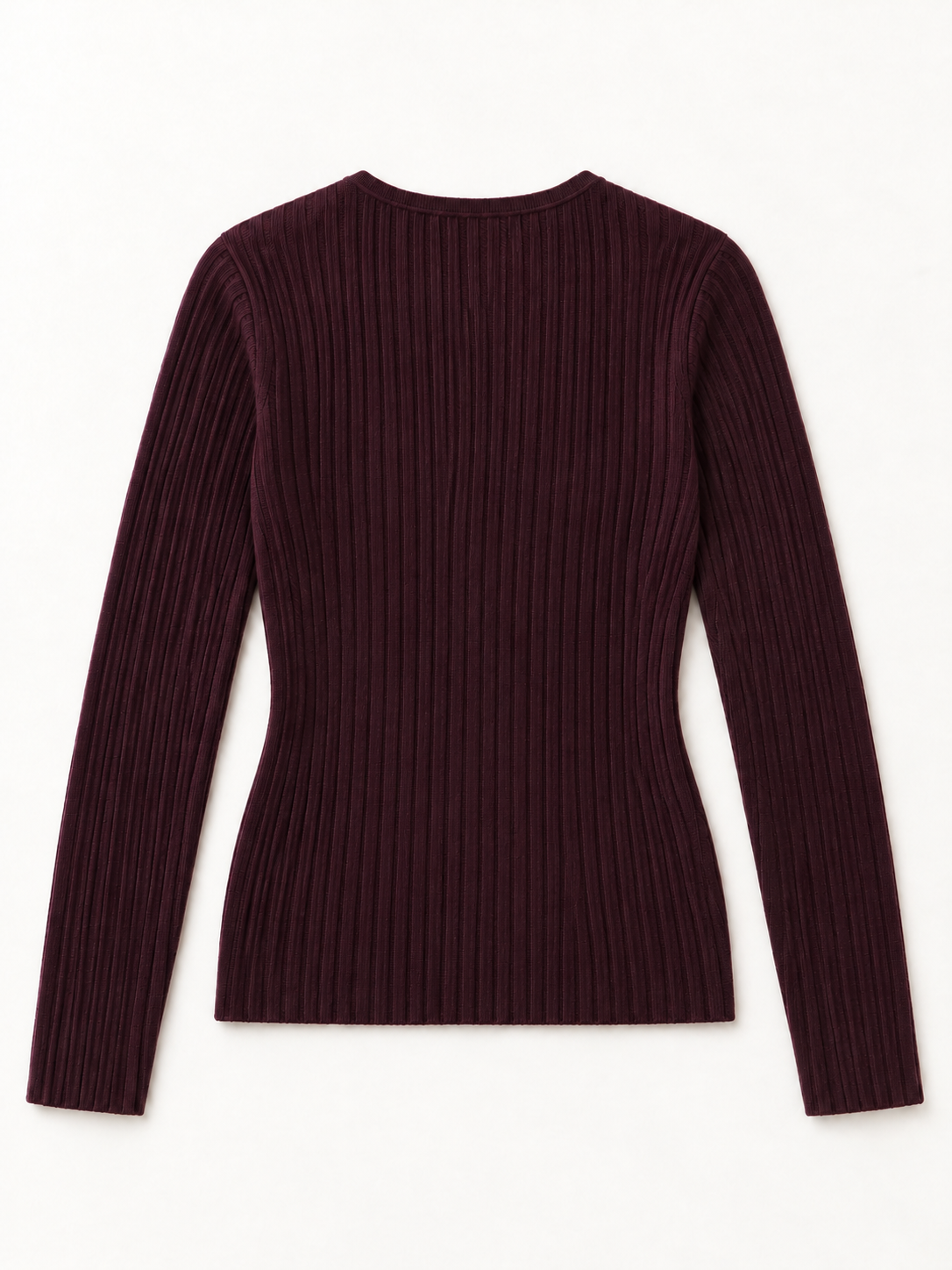 Fine-Rib Button Cardigan — AI-rendered back view