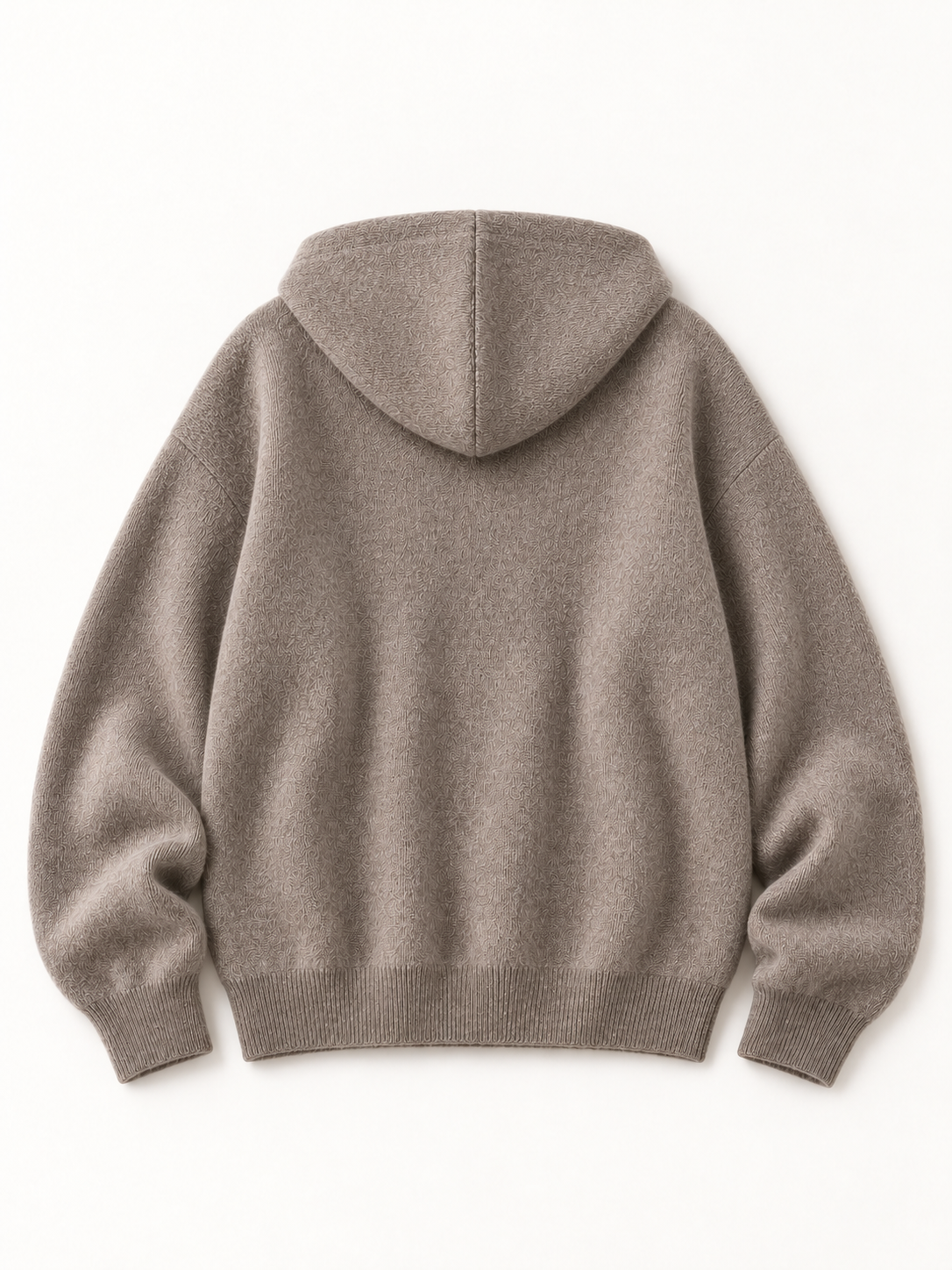 Wool Hooded Knit Pullover in Oatmeal Taupe — back view