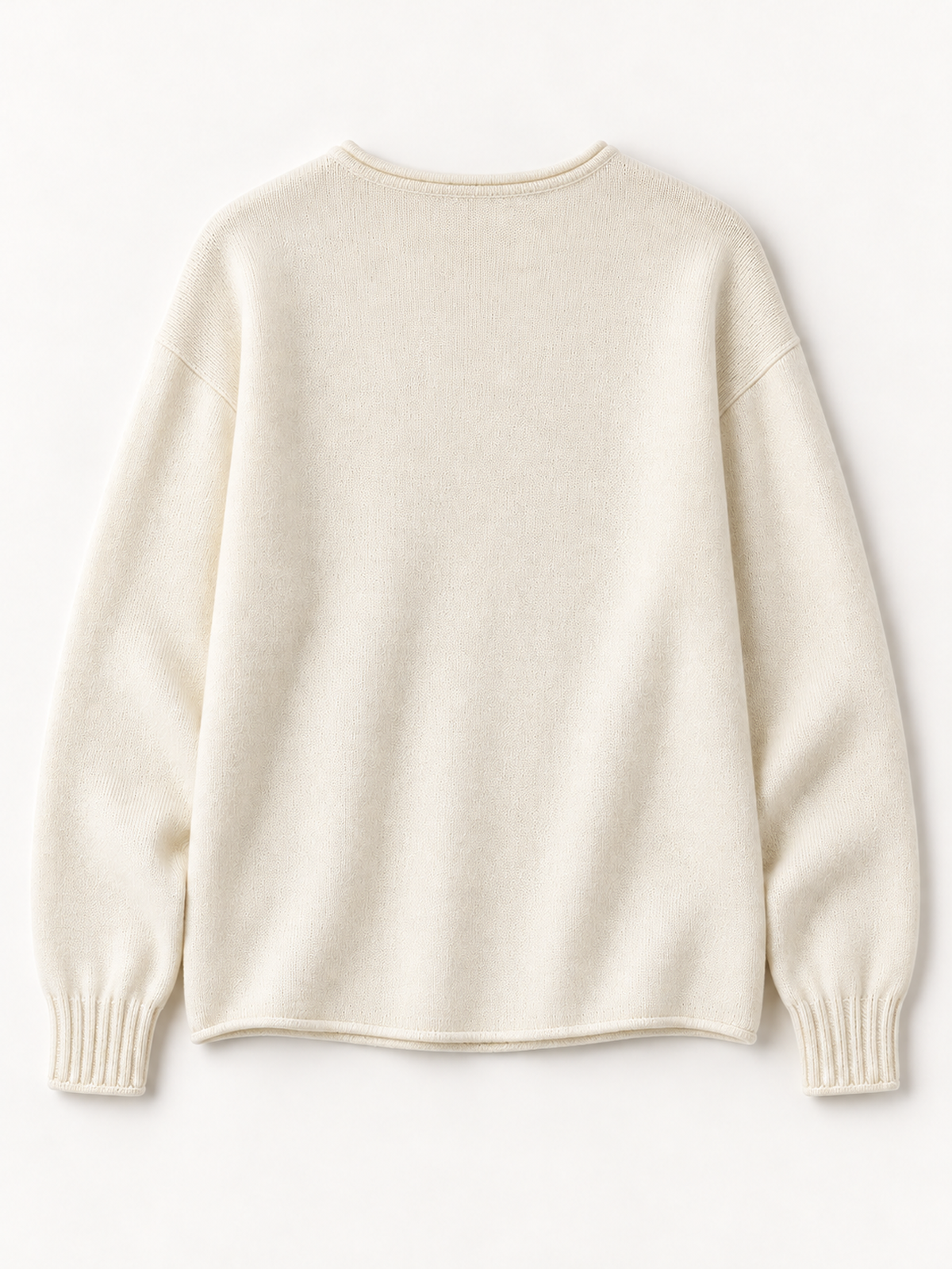 Cashmere Roll-Edge Knit Sweater in White, flat back view