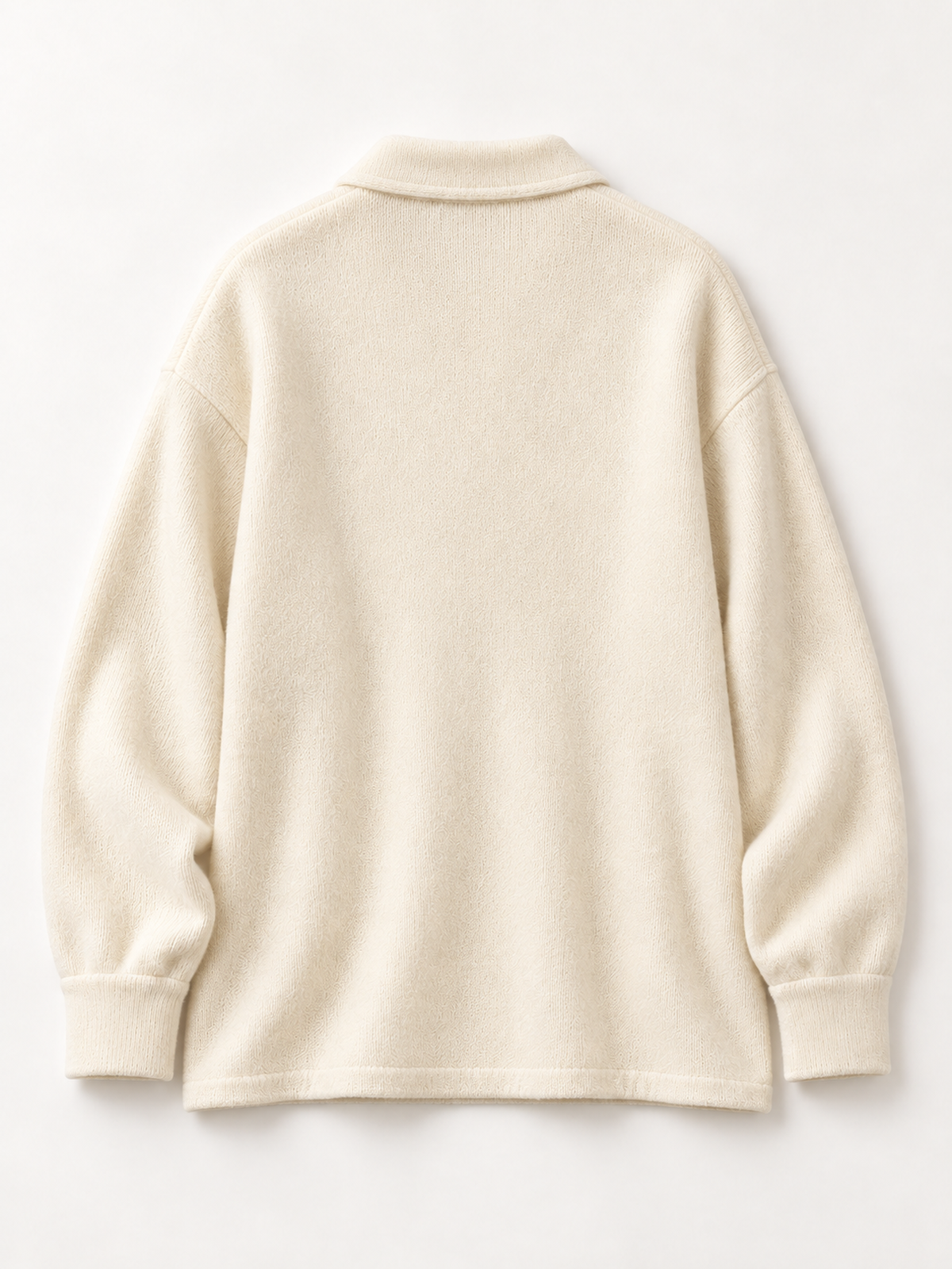 Wool Two-Pocket Collared Cardigan in White, flat back view